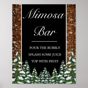 Black Snowy Wood & Forest Mimosa Bar Wedding Sign