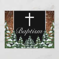 Black Snowy Wood & Forest Pine Baby Baptism