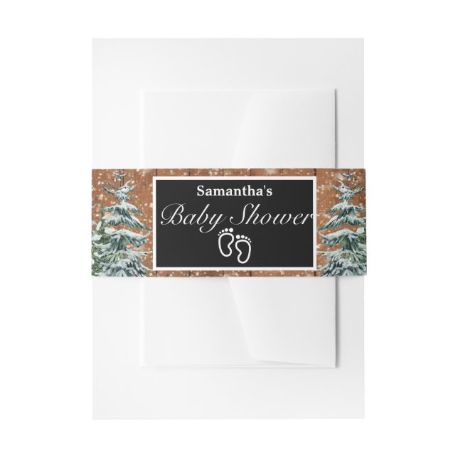 Black Snowy Wood & Forest Pine Baby Shower Invitation Belly Band (Front Example)