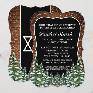 Black Snowy Wood & Forest Pine Bar Bat Mitzvah Invitation