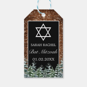 Black Snowy Wood & Forest Pine Bat Mitzvah Gift Tags