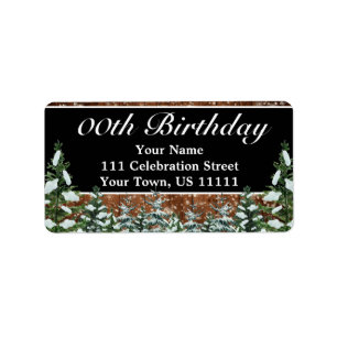 Black Snowy Wood & Forest Pine Birthday Address Label
