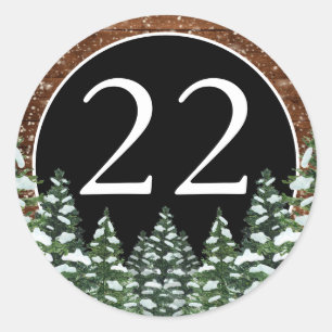 Black Snowy Wood & Forest Pine Birthday Age Classic Round Sticker