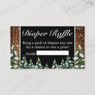 Black Snowy Wood & Forest Pine Diaper Raffle Enclosure Card