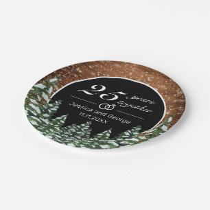 Black Snowy Wood & Forest Wedding Anniversary Paper Plate
