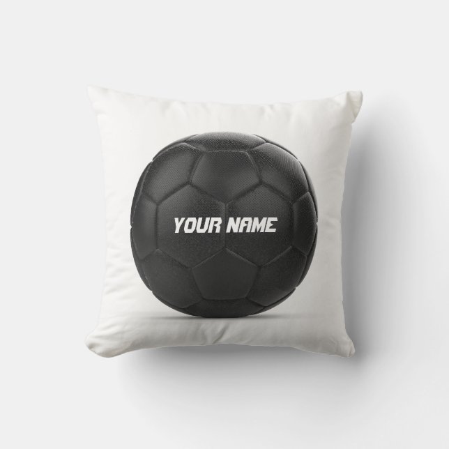 Black Soccer Ball Personalised Text Cushion (Front)