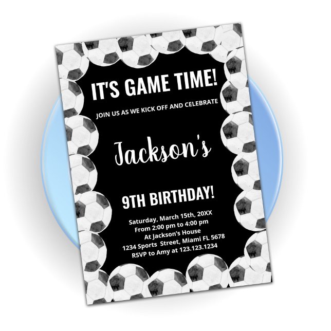 Black Soccer Birthday Invitations (Creator Uploaded)