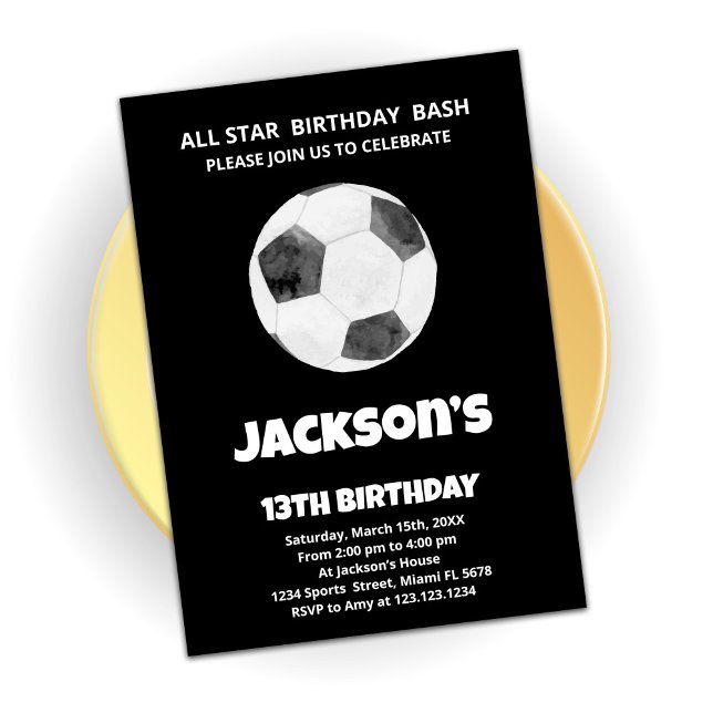 Black Soccer Birthday Invitations (Creator Uploaded)