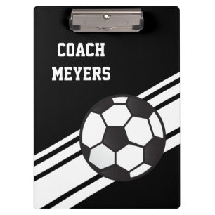 Black Soccer Coach Personalised Clipboard