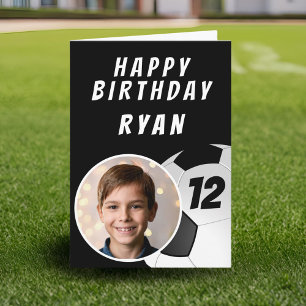 Black Soccer Football Ball Photo Birthday Card