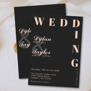 Black Soft Peach Typography Script Wedding  Invitation