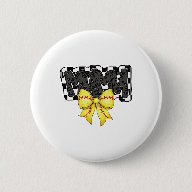 Black Softll Mama Game Day Leopard Checkered Coque 6 Cm Round Badge (Front)