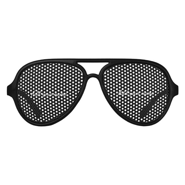 Black solid add name text message here throw pillo aviator sunglasses (Front)