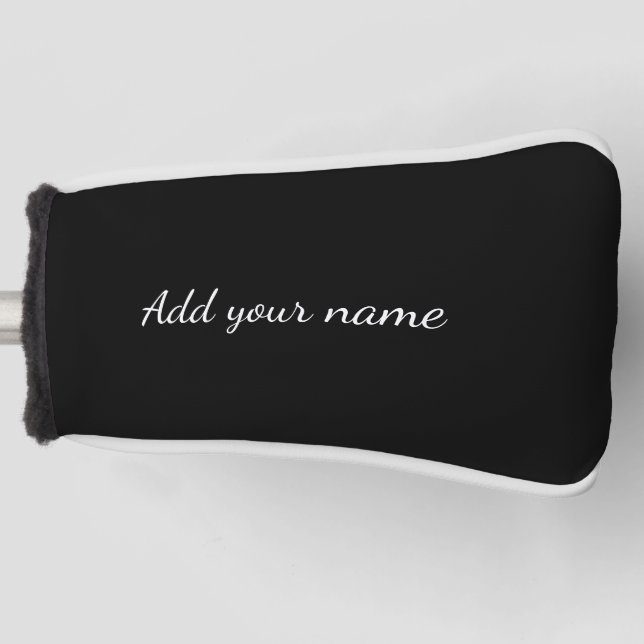 Black solid add name text message here throw pillo golf head cover (Front)