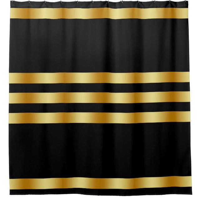 Black Solid Colour Gold Badge Personalised Custom Shower Curtain (Front)