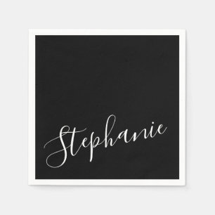 Black Solid Colour Plain Personalised Name Text Napkin