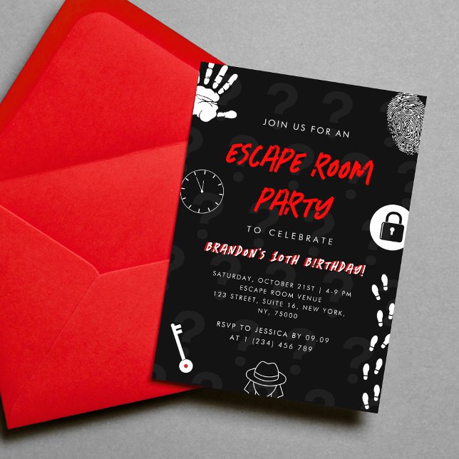 Black Solve the Mystery Escape Room Birthday Party Invitation (Creator Uploaded)