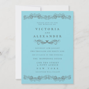 Black Something Blue Flourish Any Time Wedding Invitation