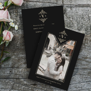 Black Sophisticate Flourish Chic Golden Initials Invitation