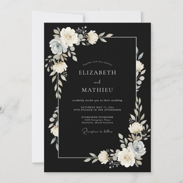 Black Sophisticated Evening Wedding Invitation (Front)