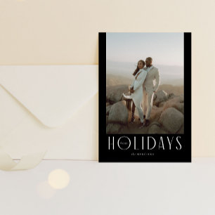 Black Sophisticated Happy Holidays Photo Holiday Card