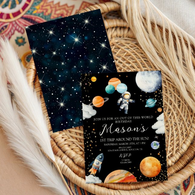 Black Space Astronaut Balloon Planets 1st Trip Invitation (Creator Uploaded)