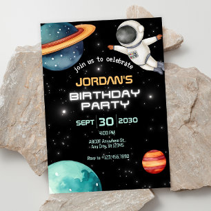 Black space planet astronaut birthday  invitation