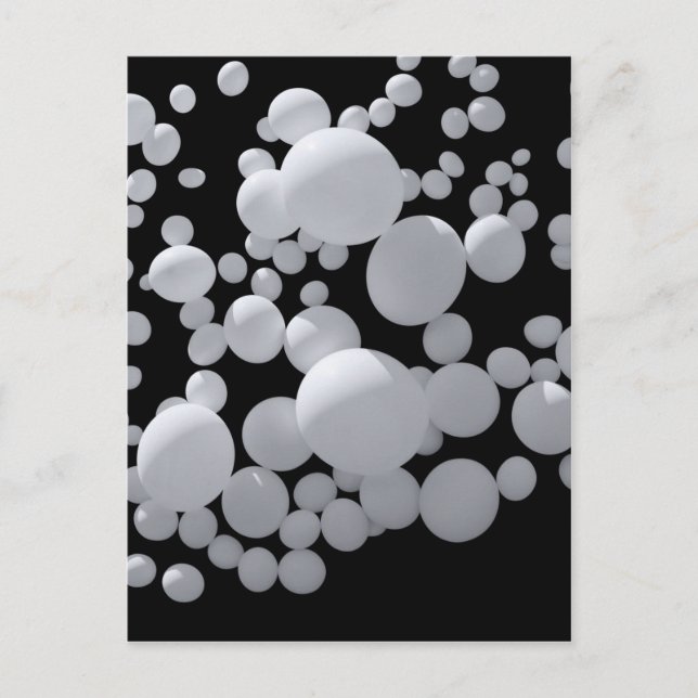 Black space with white  3D balls different sizes Postcard (Front)