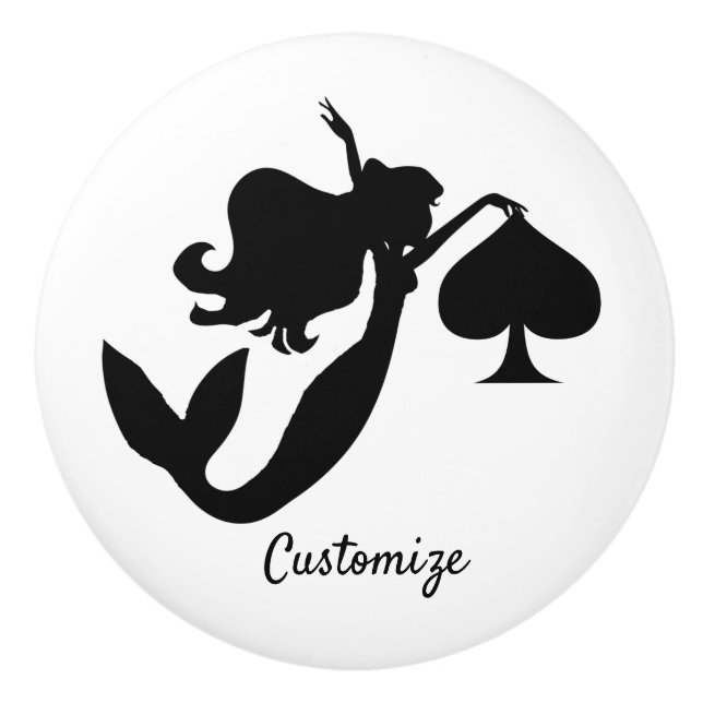 Black Spade Mermaid Silhouette Thunder_Cove  Ceramic Knob (Front)
