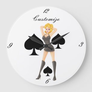 Black Spades Blonde Queen Thunder_Cove Large Clock