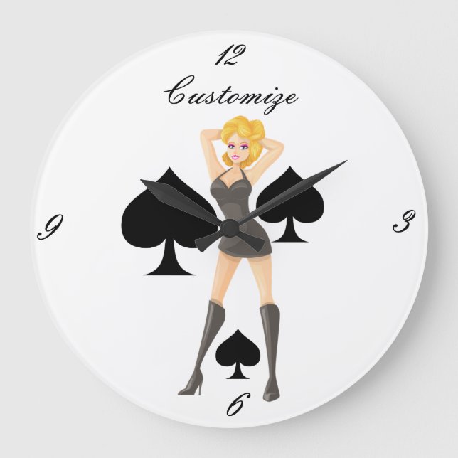 Black Spades Blonde Queen Thunder_Cove Large Clock (Front)