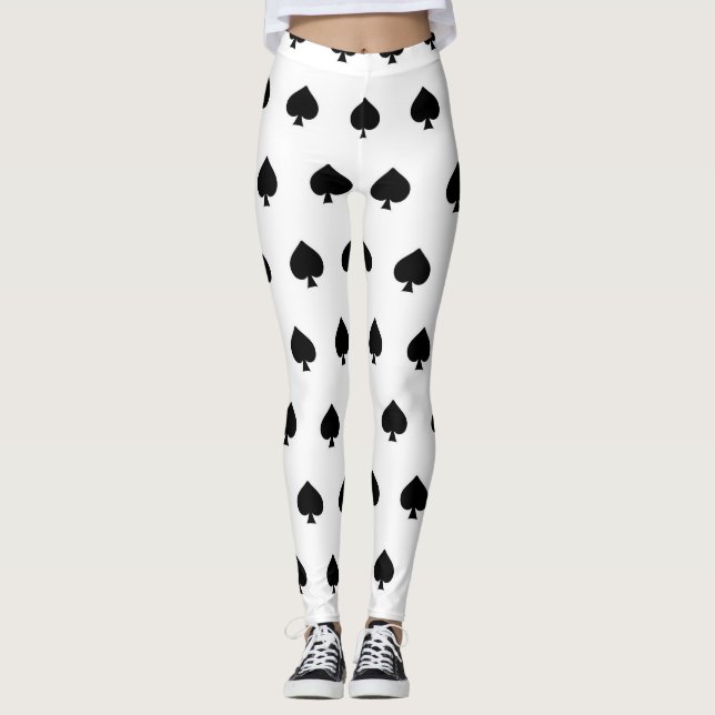 black spades pattern on white leggings (Front)