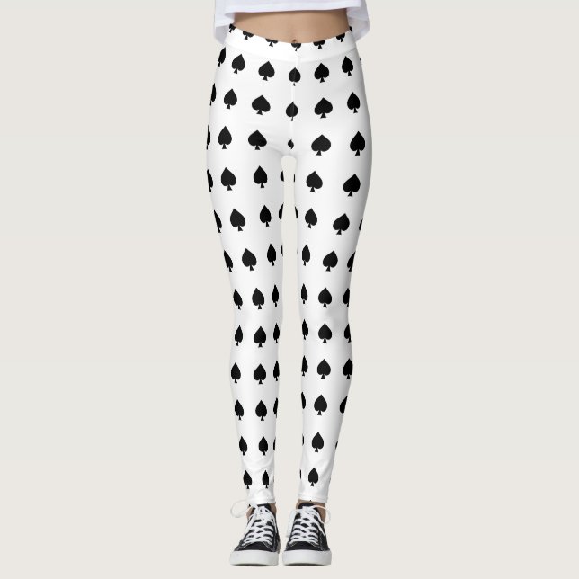 black spades pattern on white leggings (Front)