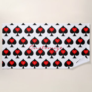 Black Spades Red Hearts Thunder_Cove Beach Towel