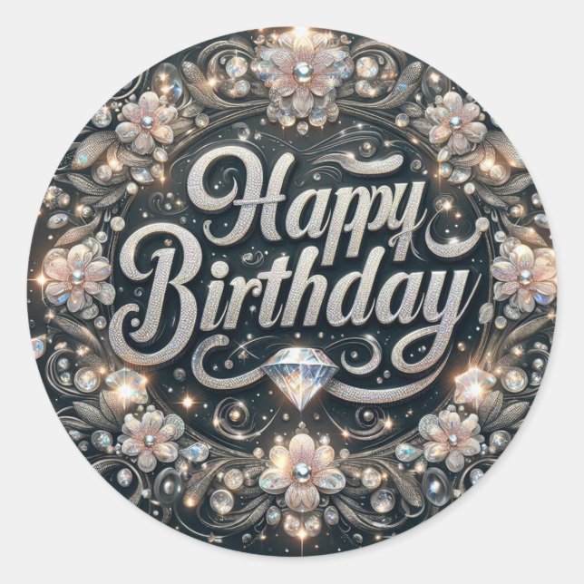 Black sparkle birthday sticker  (Front)