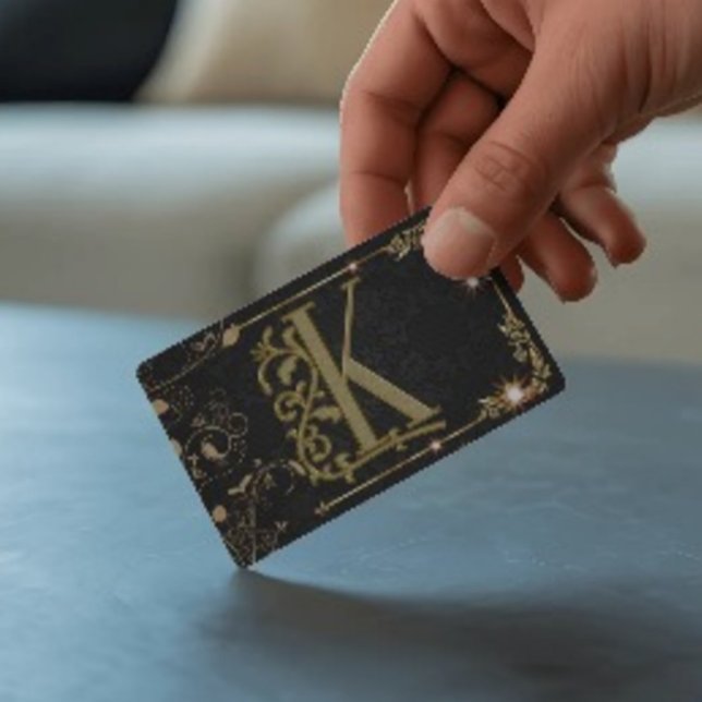 Black Sparkle Gold Letter Monogram Business Card (Creator Uploaded)