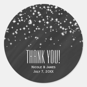 Black & Sparkle Stars Elegant Glamour Favour Classic Round Sticker