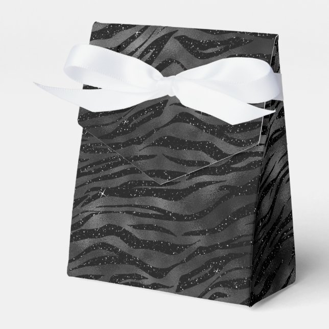 Black Sparkle Zebra Print Favour Box (Front Side)