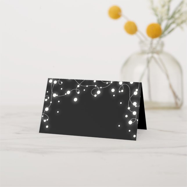 Black Sparkling Lights Christmas Folded Place Card (Front)