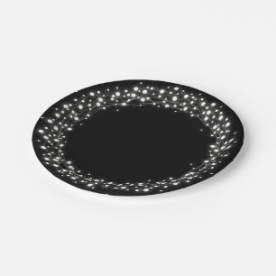 Black Sparkling Lights Christmas Paper Plate