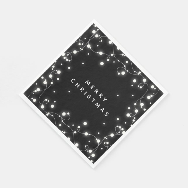 Black Sparkling Lights Christmas Party Paper Napkin (Corner)