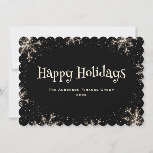 Black Sparkling Snowflakes Corporate Business Holiday Card