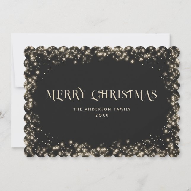 Black Sparkly Snowy Merry Christmas Card (Front)