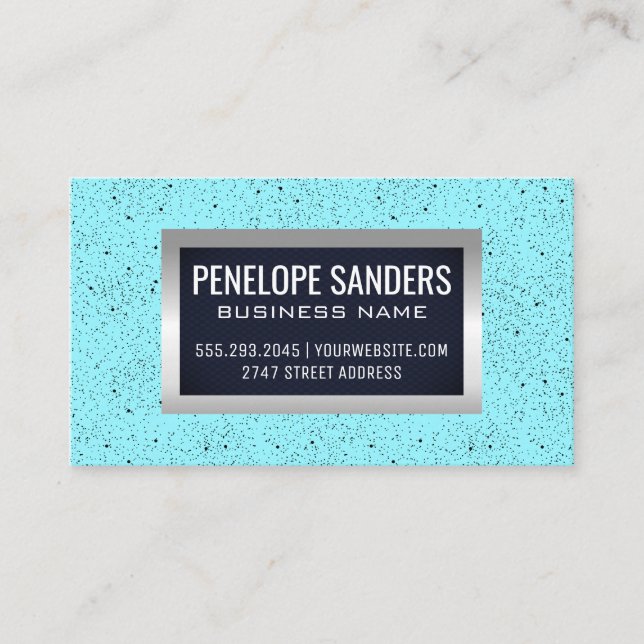 Black Speckled Blue Background | Silver Metallic Business Card (Front)