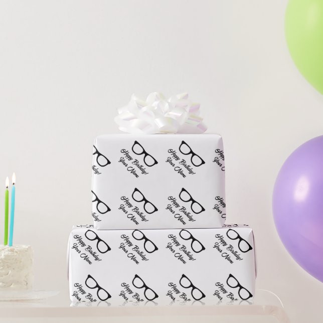 Black spectacles personalized Happy Birthday Wrapping Paper (Party Gifts)