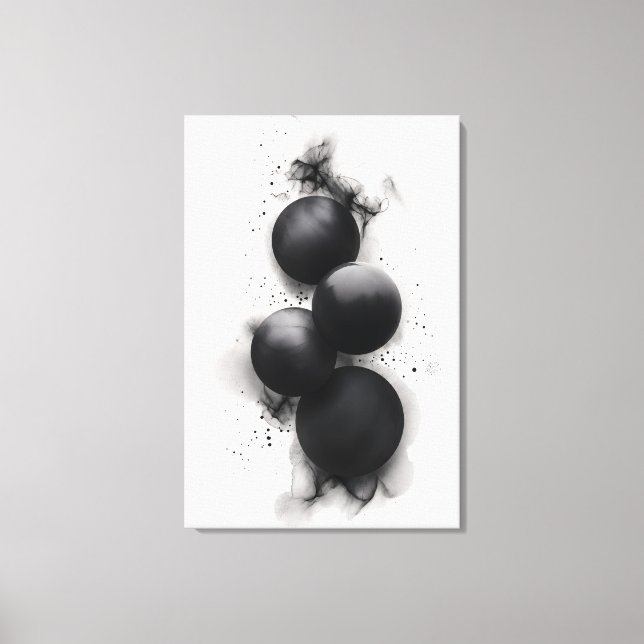 Black Spheres Modern Abstract Art Canvas Print (Front)
