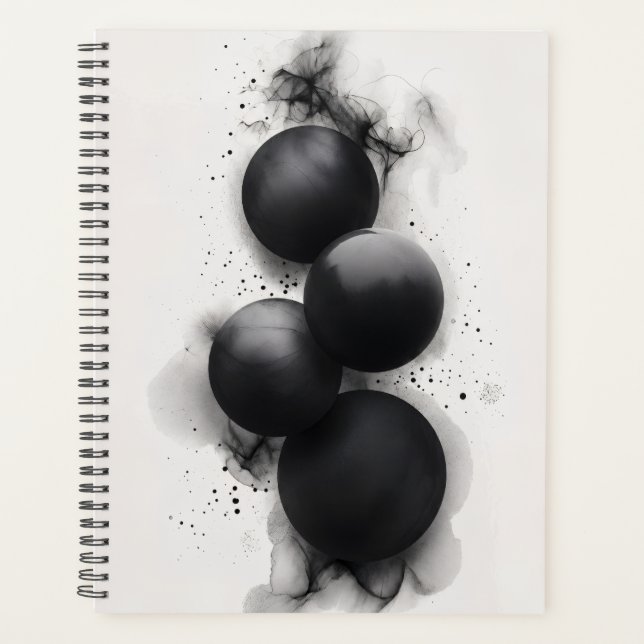 Black Spheres Modern Abstract Art Planner (Front)