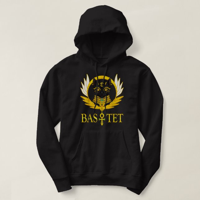 black sphynx cat goddess bastet wings ankh horus e hoodie (Design Front)
