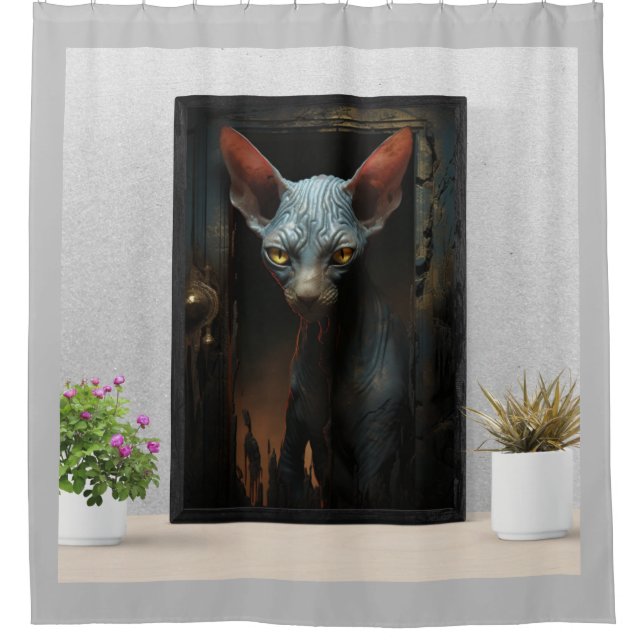 Black Sphynx cat Shower Curtain (Front)