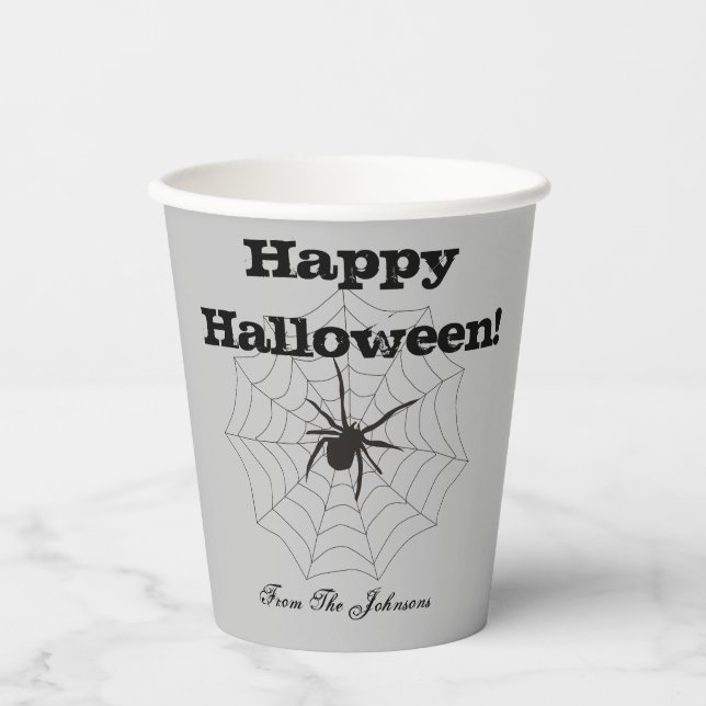 Black Spider Grey Paper Halloween Cups (Front)